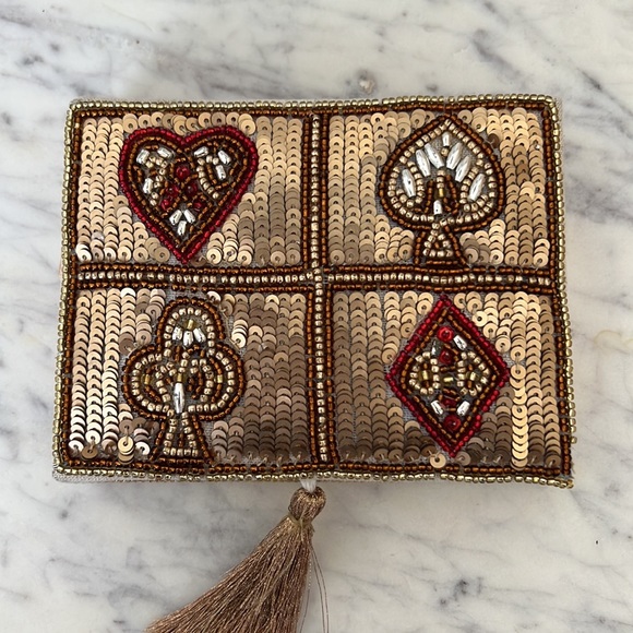 EUC Vintage double playing card deck holder case poker embellished beaded - Picture 3 of 7